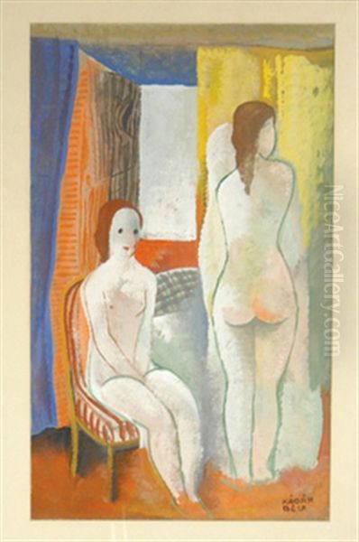 Interior With Two Nudes Oil Painting by Bela Kadar