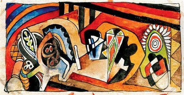 Absztrakt Kompozicio (abstract Composition) Oil Painting by Bela Kadar