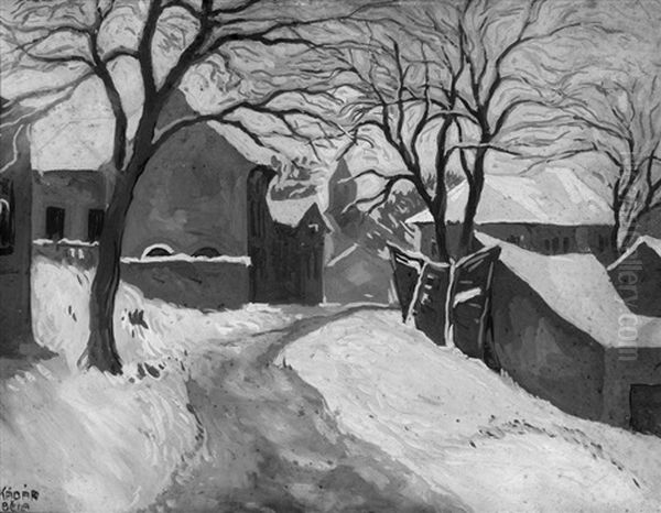 Winterliche Dorfstrase Oil Painting by Bela Kadar