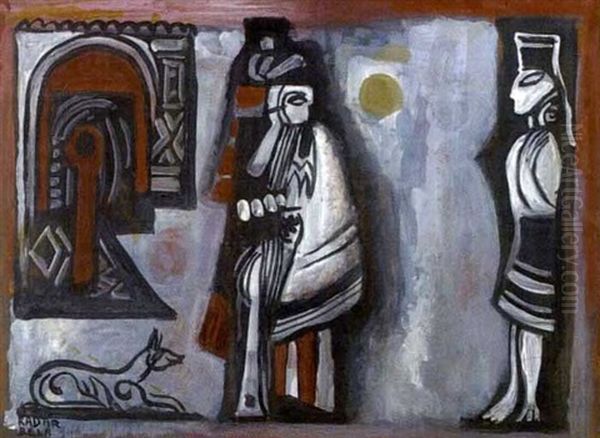 Personnages Et Chiens Oil Painting by Bela Kadar