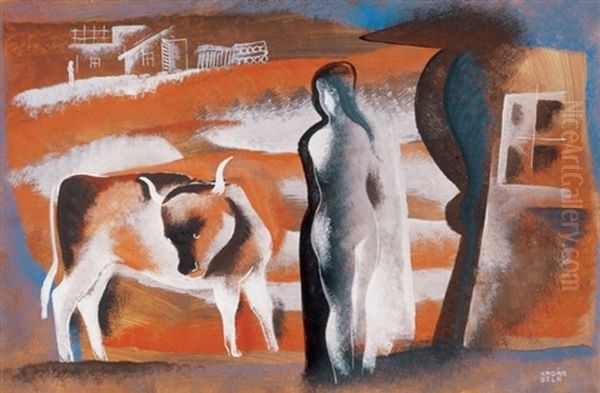 Szabadban Oil Painting by Bela Kadar