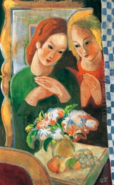 Lanyok Viragcsokorral Oil Painting by Bela Kadar