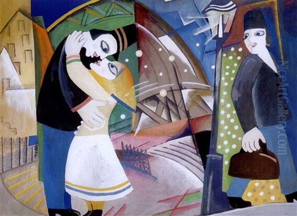 Viszontlatas - Oleles (meeting Again - Caress) Oil Painting by Bela Kadar