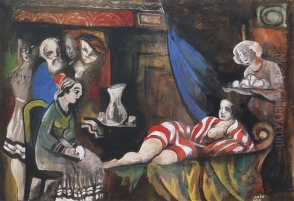 Latogatok (nude In The Room) Oil Painting by Bela Kadar