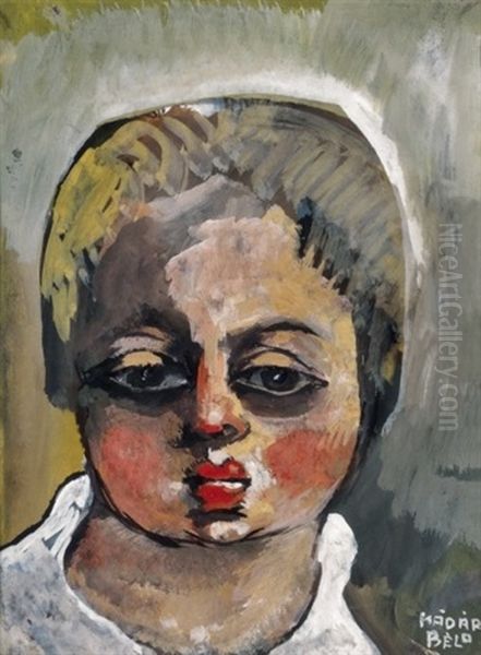 Szoke Kislany Feher Bluzban (blond Girl In White Blouse) Oil Painting by Bela Kadar