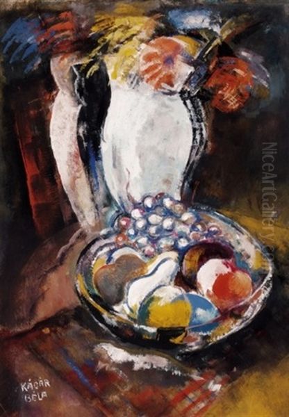 Gyumolcscsendelet Viragokkal (still Life Of Fruit With Flowers) Oil Painting by Bela Kadar