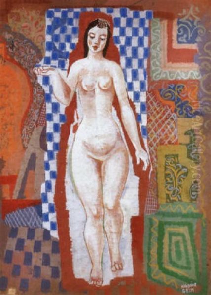 Allo Akt (standing Nude) Oil Painting by Bela Kadar