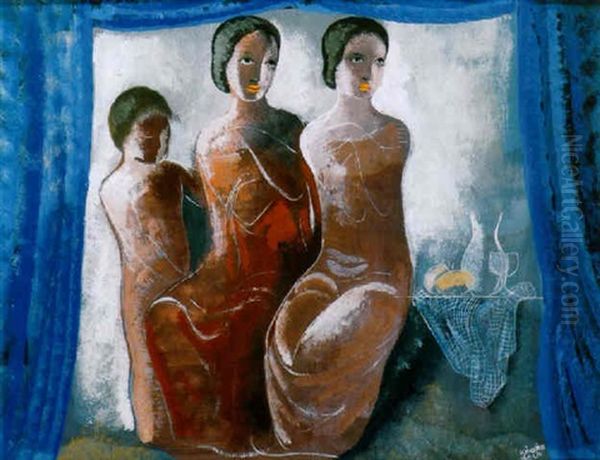 Modellek (models) Oil Painting by Bela Kadar