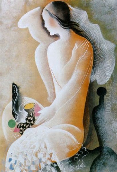 Fiatal Lany Csendelettel (young Girl With A Still-life) Oil Painting by Bela Kadar