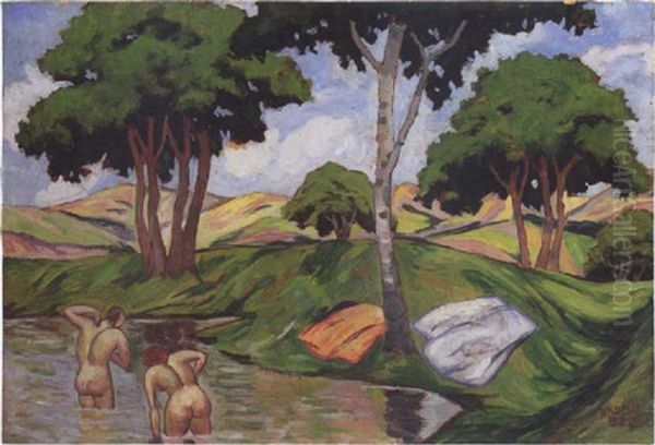 Landschaft Mit Badenden Oil Painting by Bela Kadar