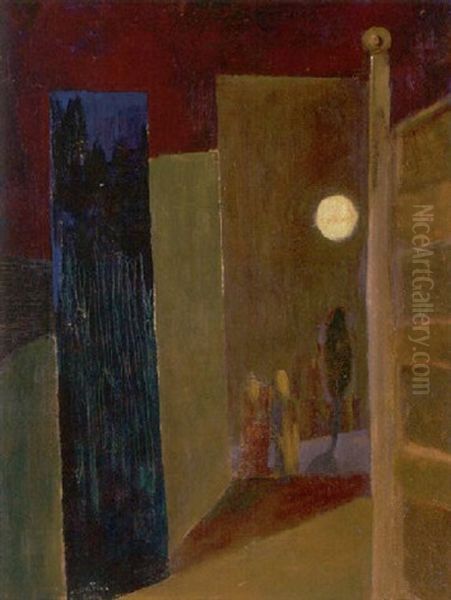 Mondscheinlandschaft Oil Painting by Bela Kadar