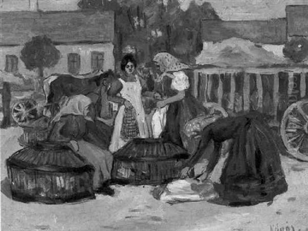 Marktszene Oil Painting by Bela Kadar