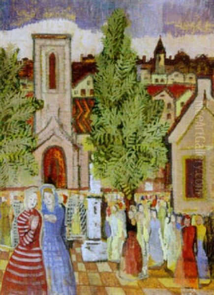 Menschenansammlung Vor Einer Kirche Oil Painting by Bela Kadar