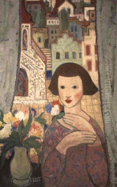 Madchen Am Fenster Oil Painting by Bela Kadar