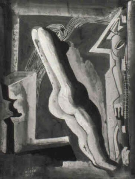 Komposition Mit Figur Oil Painting by Bela Kadar