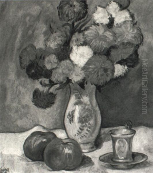 Still Life With Flowers And Apples Oil Painting by Bela Kadar