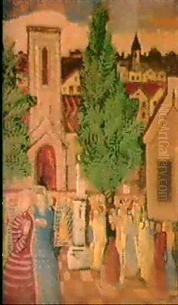 La Sortie De L'eglise Oil Painting by Bela Kadar