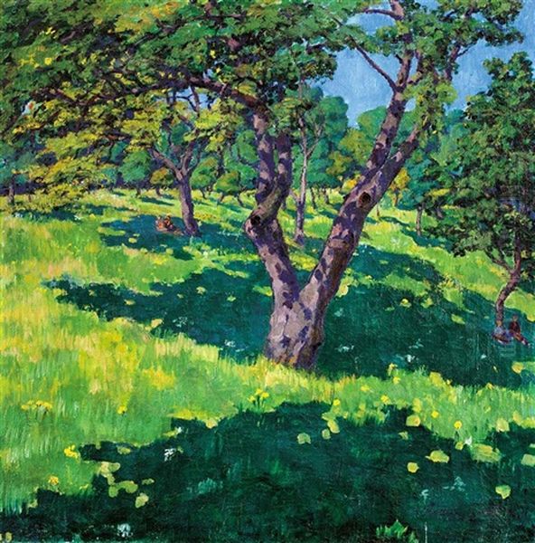 Hillside At Spring Oil Painting by Geza Kadar