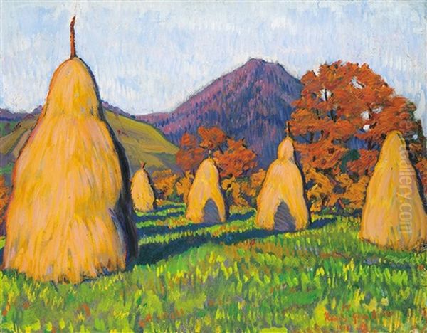 September In Baia Mare (stacks On An Autumn Afternoon) Oil Painting by Geza Kadar