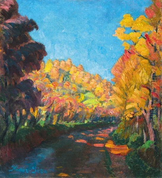 Burning Trees Oil Painting by Geza Kadar