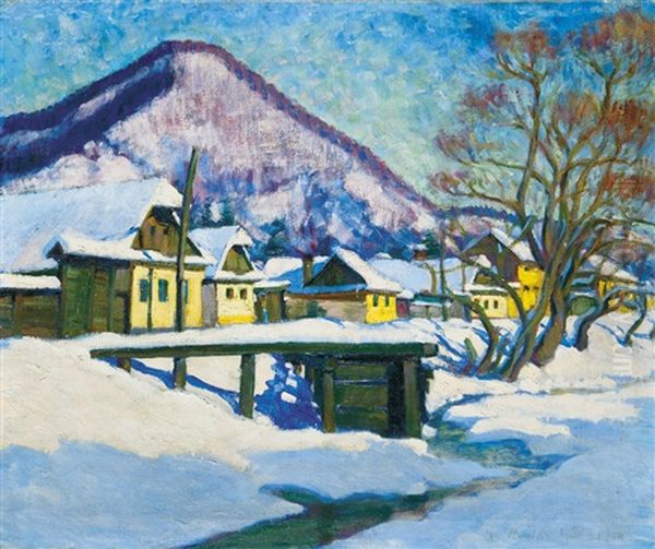 Winter In Baia Mare Oil Painting by Geza Kadar