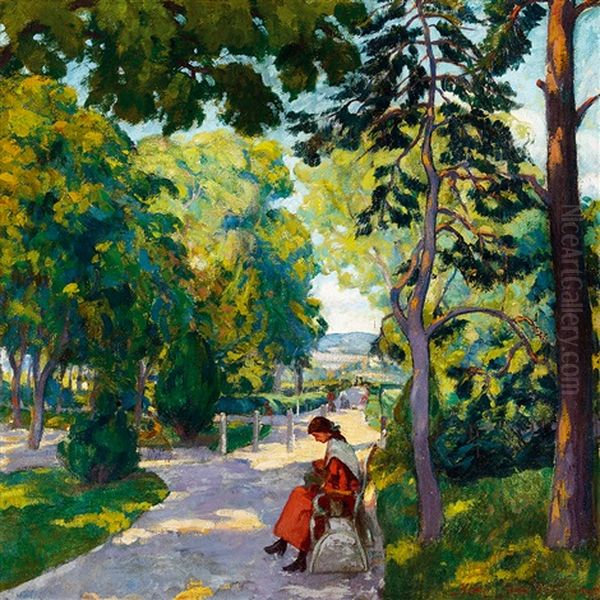 Afternoon Lights In Nagybanya Park Oil Painting by Geza Kadar