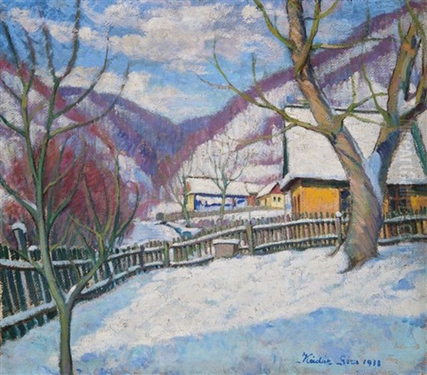 Winter In Felsobanya Oil Painting by Geza Kadar