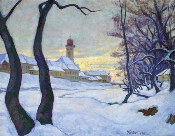 Baia Mare In Winter Oil Painting by Geza Kadar
