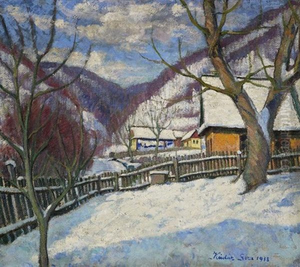 Winterliche Schneelandschaft Oil Painting by Geza Kadar