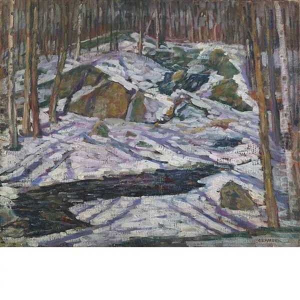 Rocks In Snow Oil Painting by Charles Salis Kaelin