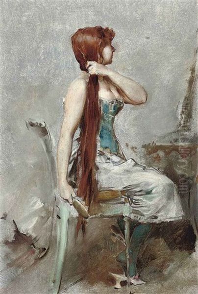 La Rousse A Sa Toilette Oil Painting by Frederik Hendrik Kaemmerer
