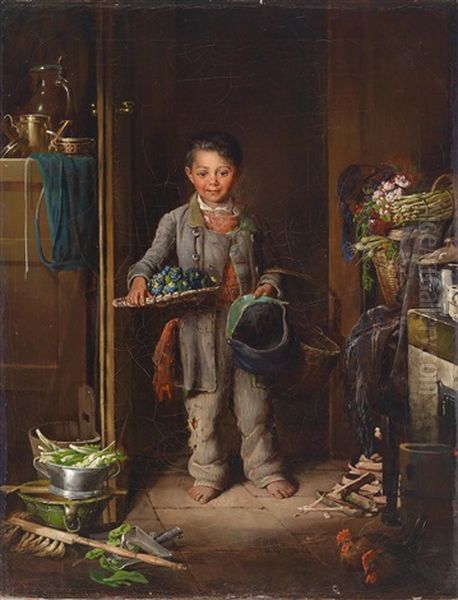 Die Kleine Blumenverkauferin Oil Painting by Henriette Kaergling-Pacher