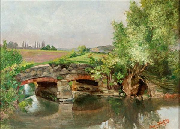 Kleine Bachlandschaft Mit Steinerner Brucke An Einem Sonnigen Tag Oil Painting by Josef Kafka