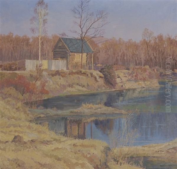 Blockhaus In Der Au Oil Painting by Max Kahrer
