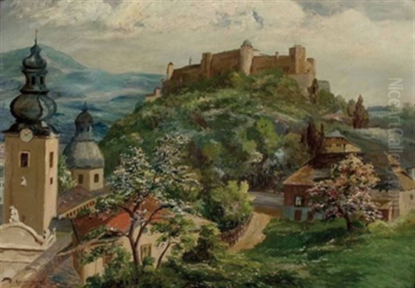 Salzburg - Blick Vom Monchsberg Auf Festung Und Altstadt Oil Painting by Carl Kaiser-Herbst