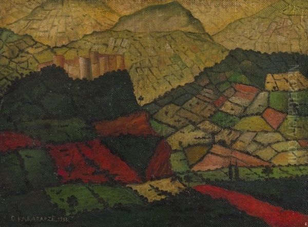 Landscape Of Imereti With A Red Road Oil Painting by David Kakabadze