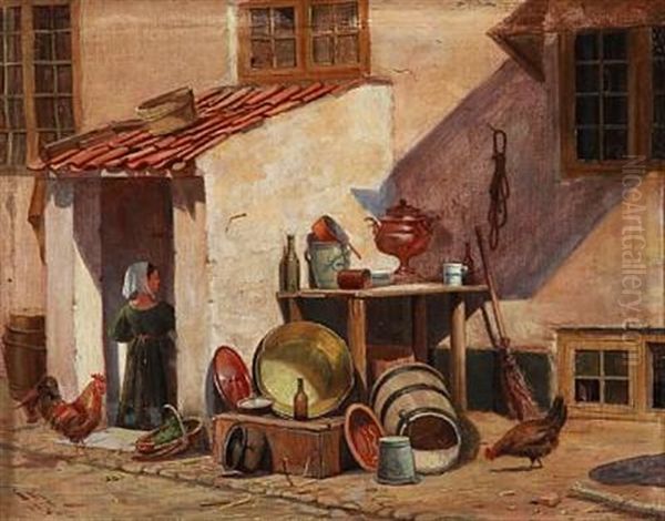 Street View With A Woman Oil Painting by Isidor Kalckar