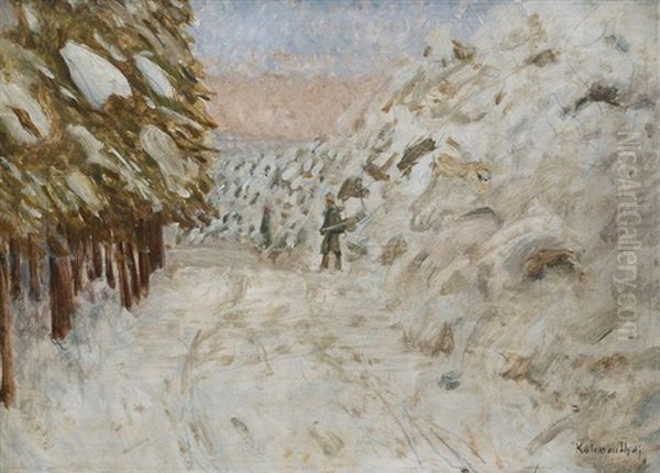 Hunter In A Forest In Winter Oil Painting by Karl Walter Leopold von Kalckreuth