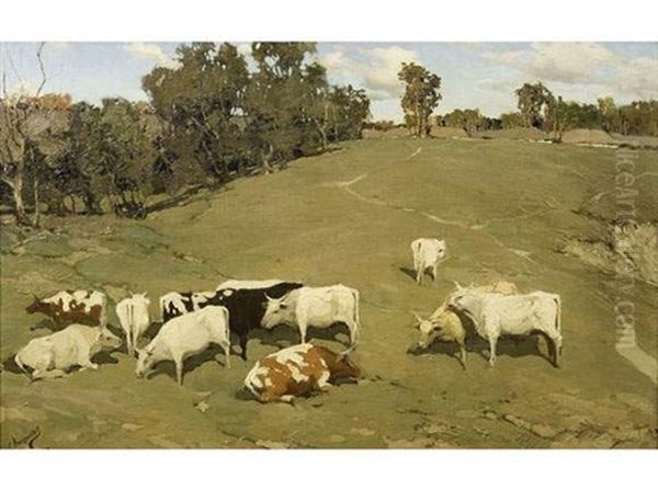 Vaches Dans Un Pre Oil Painting by Stephan Kalesnikoff