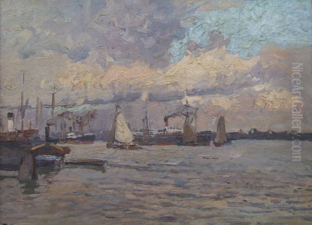 Hamburger Hafen Oil Painting by Friedrich Kallmorgen