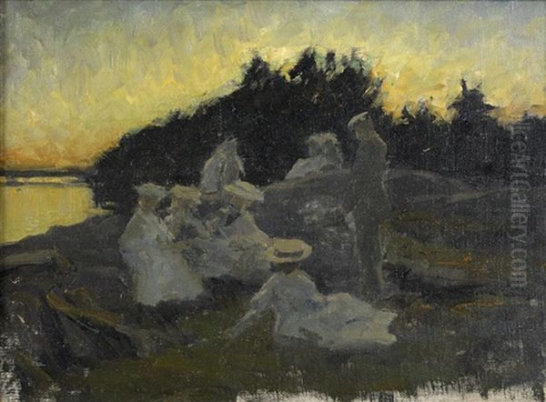 Aftonstamning Vid Klipporna Oil Painting by Gottfrid Kallstenius