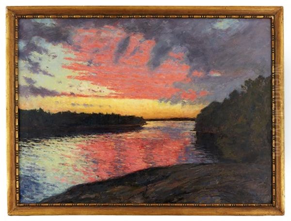 Solnedgang I Skargarden Oil Painting by Gottfrid Kallstenius