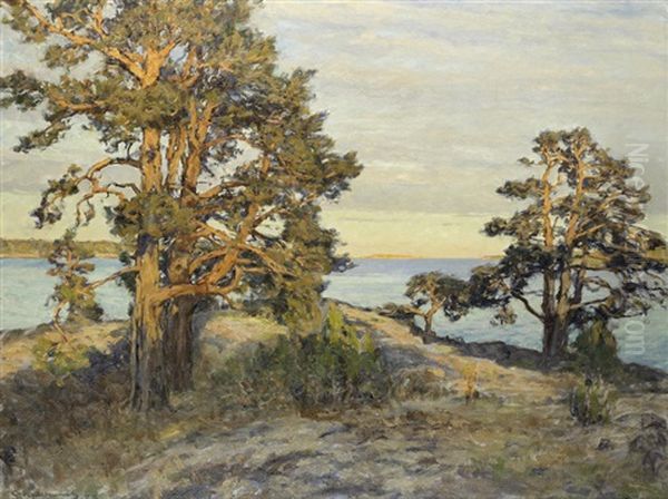 Coastal Landscape At Sunset Oil Painting by Gottfrid Kallstenius