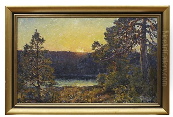 Tallar I Kustlandskap Oil Painting by Gottfrid Kallstenius