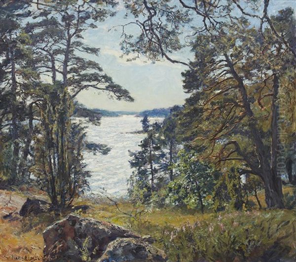 Landskap I Middagsbelysning Oil Painting by Gottfrid Kallstenius