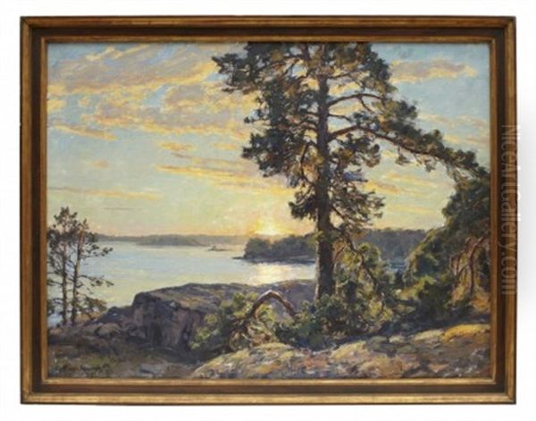 Skargardslandskap Oil Painting by Gottfrid Kallstenius