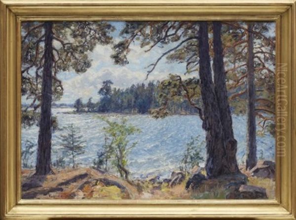 Tallbacke Mot Strommande Malvatten Oil Painting by Gottfrid Kallstenius