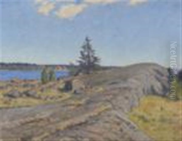 Sunlit Landscape Oil Painting by Gottfrid Kallstenius