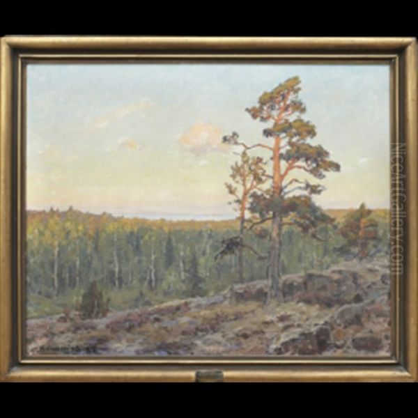 Landskap Med Trad Oil Painting by Gottfrid Kallstenius