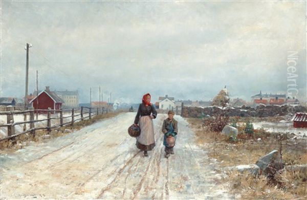 Vid Stadens Utkanter Oil Painting by Gottfrid Kallstenius